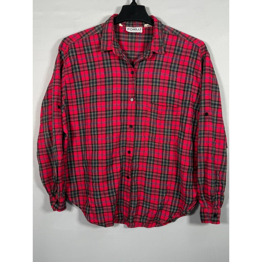 FORELLI‎ Red Plaid Long sleeve Sportwear 26/28 Cotton/Rayon Chest 44" Length 27"
